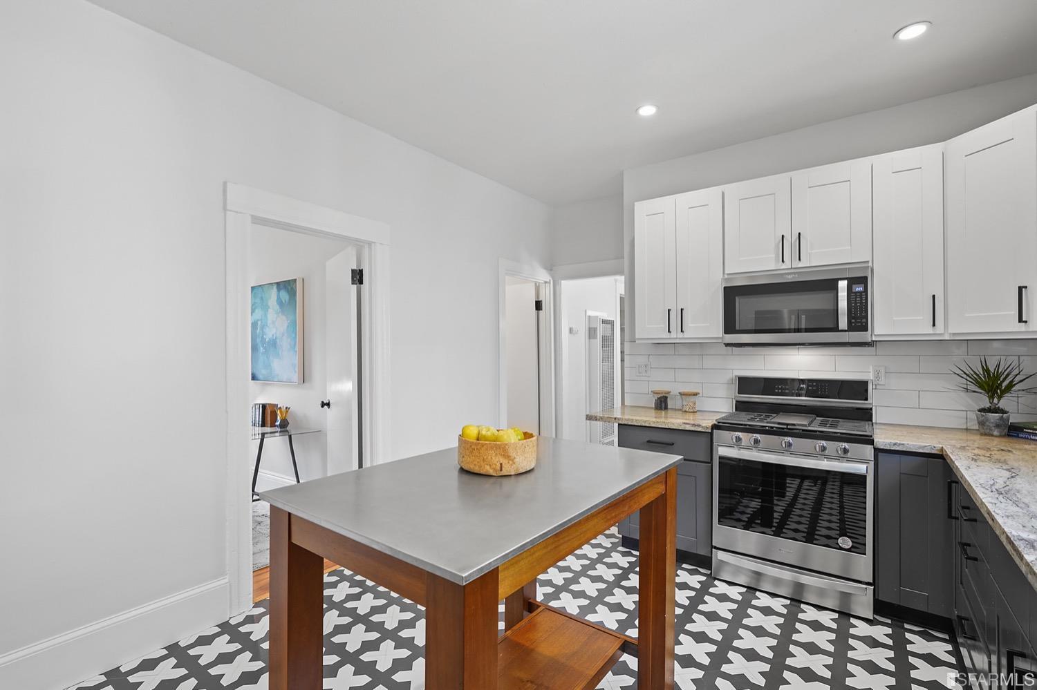 1015 26th Street Oakland, CA 94607 - Photo 12 of 33 a kitchen with stainless steel appliances a stove a microwave a sink and cabinets
