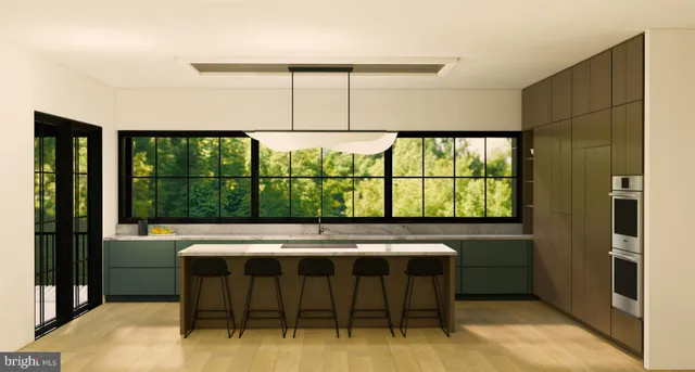 a room with a bed and a large window