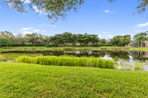 a view of a lake with a big yard