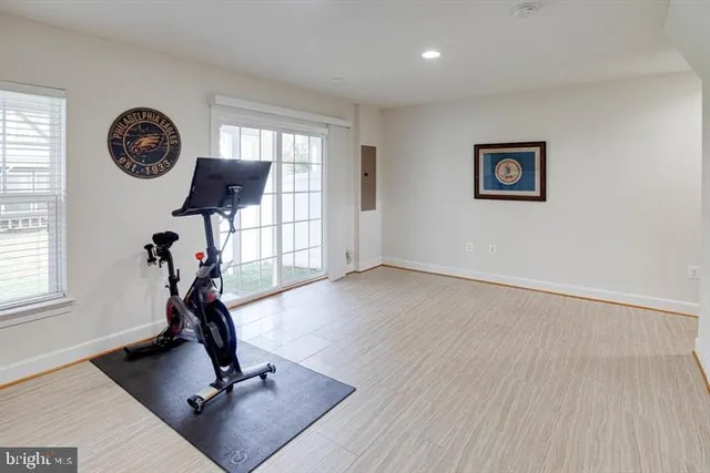 a view of a room with gym equipment