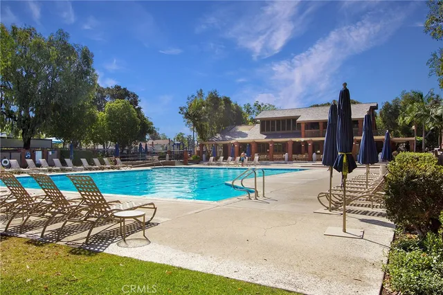 a view of a backyard with large trees