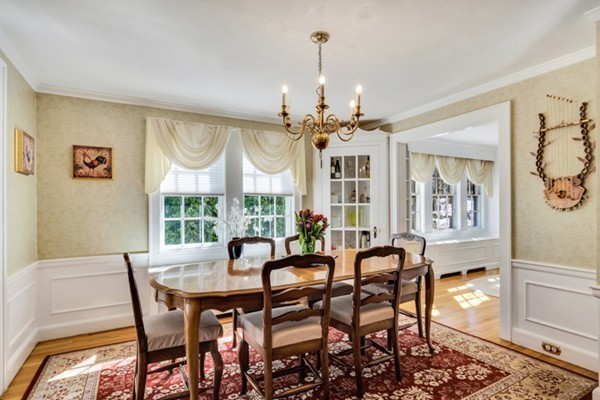 19 Pierrepont Road Winchester, MA 01890 - Photo 4 of 23 a view of a dining room with furniture a chandelier and wooden floor