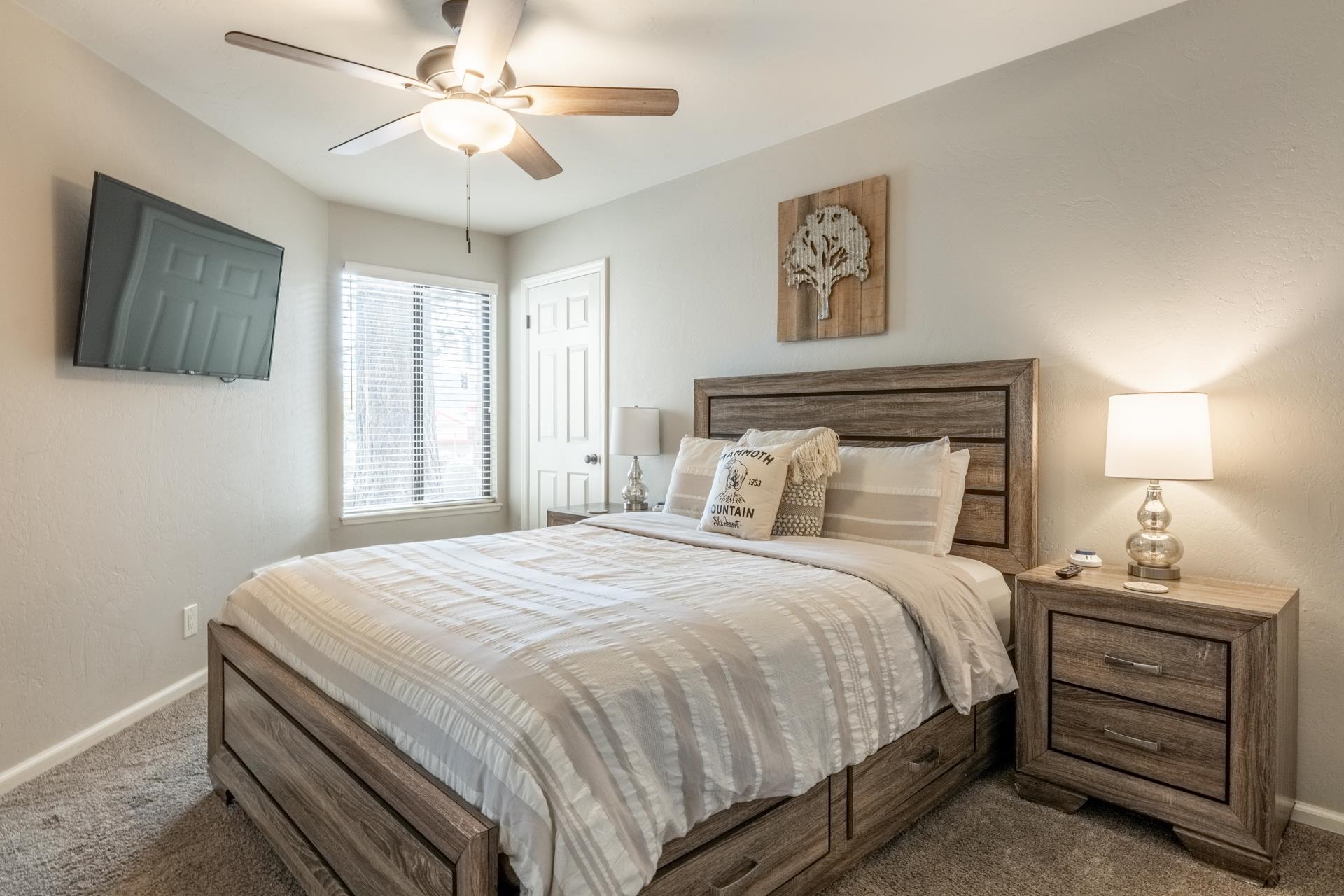 362 Old Mammoth Road, Unit 4 Mammoth Lakes, CA 93546 - Photo 18 of 50 Bedroom with dark colored carpet and a ceiling fan