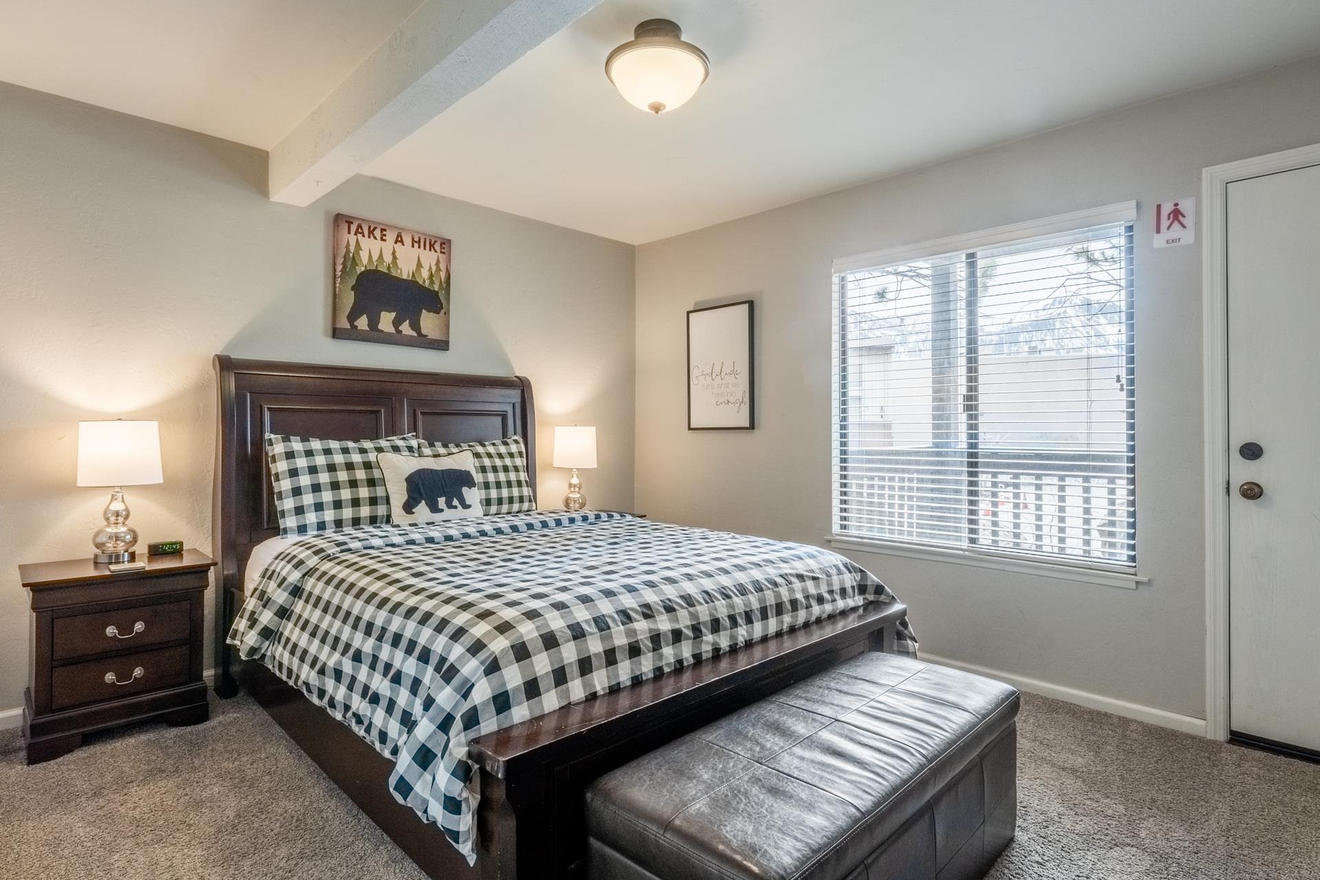 362 Old Mammoth Road, Unit 4 Mammoth Lakes, CA 93546 - Photo 23 of 50 Carpeted bedroom featuring baseboards and beam ceiling