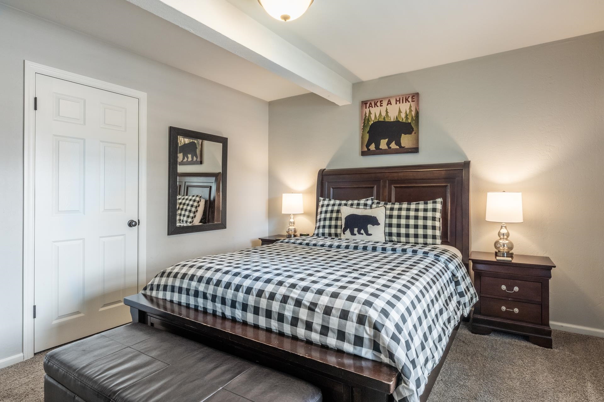 362 Old Mammoth Road, Unit 4 Mammoth Lakes, CA 93546 - Photo 25 of 50 Bedroom with carpet floors and beam ceiling