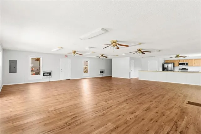 a room with a cabinets and dresser