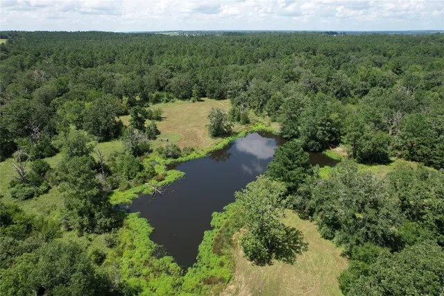 an aerial view of a houses with a yard