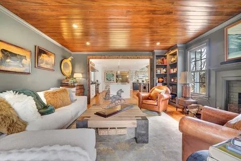 a living room with furniture and a rug