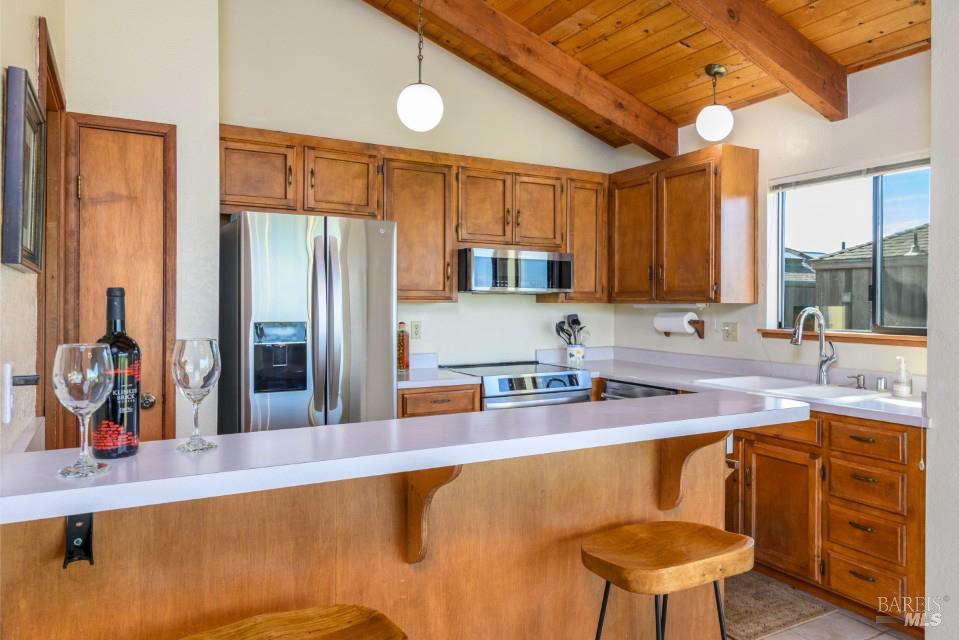 39153 Curlew Reach The Sea Ranch, CA 95497 - Photo 16 of 31 a kitchen with stainless steel appliances granite countertop a sink and a refrigerator