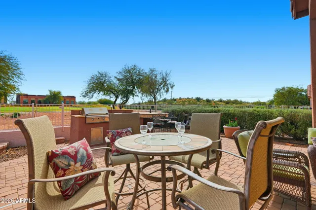 a outdoor view with a seating space