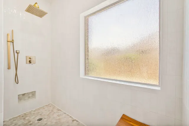 a bathroom with a window