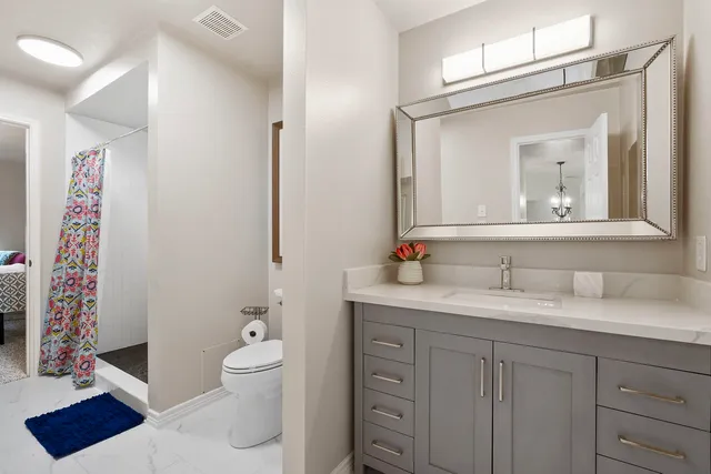 a bathroom with a toilet a sink and a mirror