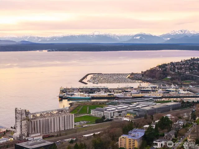 a view of a city with sunset view