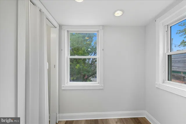 a view of a small space with a window