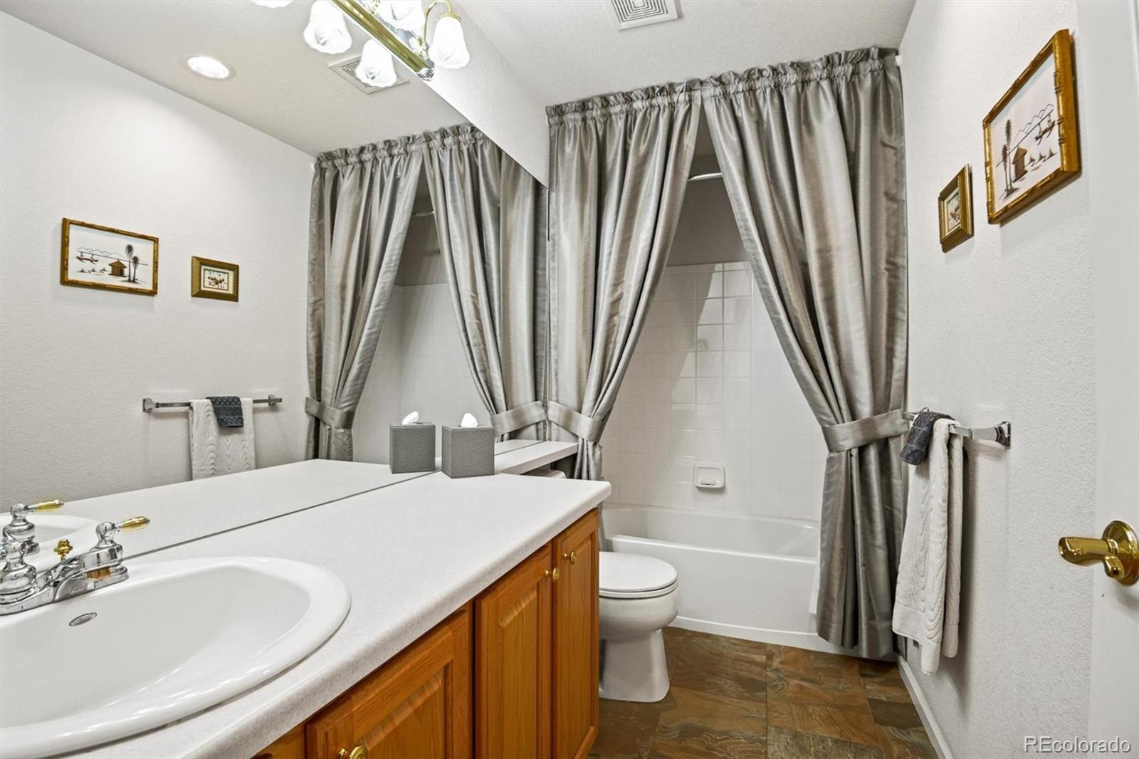 10230 Rustic Redwood Way Highlands Ranch, CO 80126 - Photo 20 of 50 a bathroom with a sink a toilet and a mirror