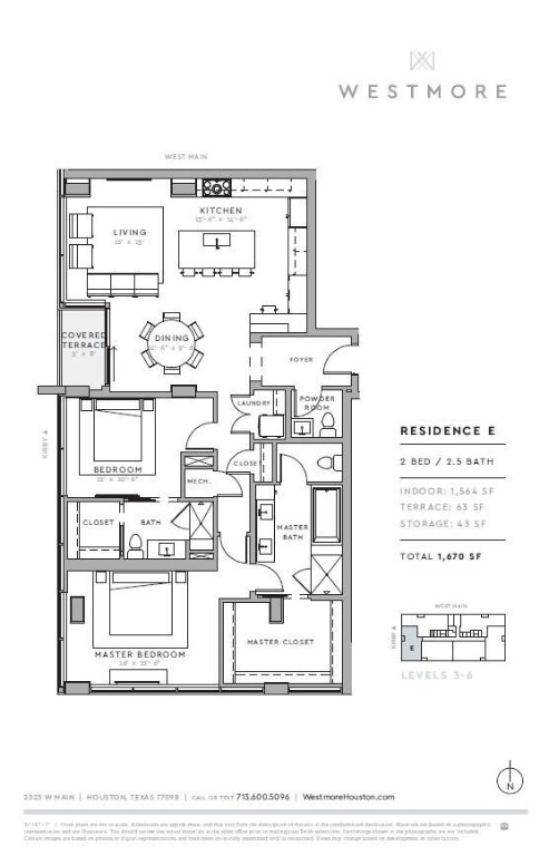 2323 West Main Street, Unit 305 Houston, TX 77098 - Photo 10 of 17 Residence 305 offers 2 bedrooms and 2 full and one half baths over 1,570 square feet with two walk-in closets, Bosch SS appliances and Whirlpool W/D included.