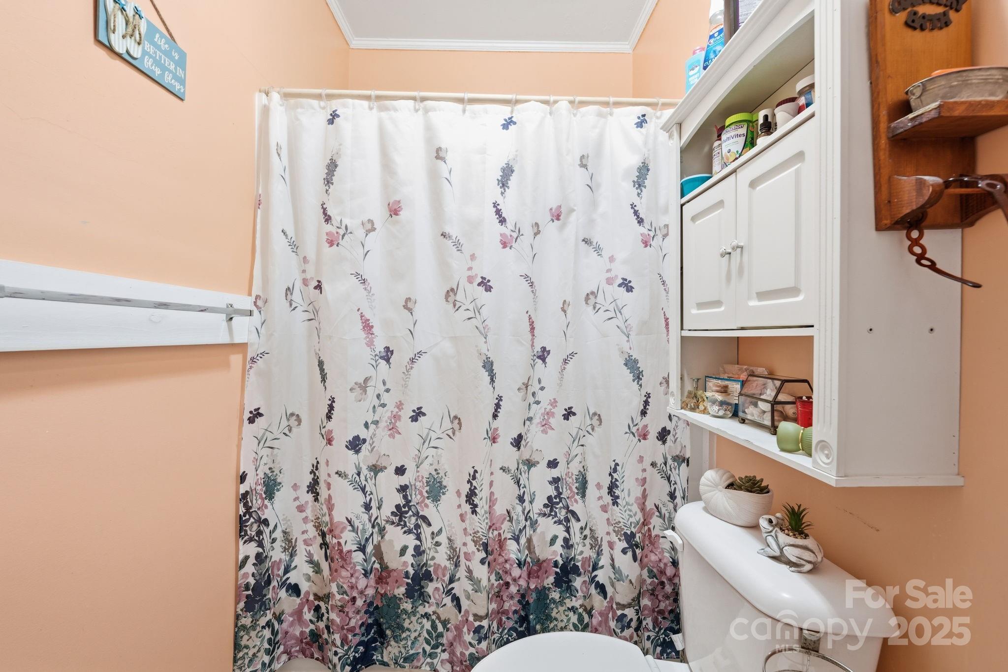 105 1st Street Rockingham, NC 28379 - Photo 23 of 28 a bathroom with a toilet and a shower curtain