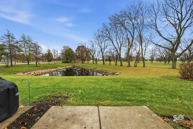 a view of grassy field with trees