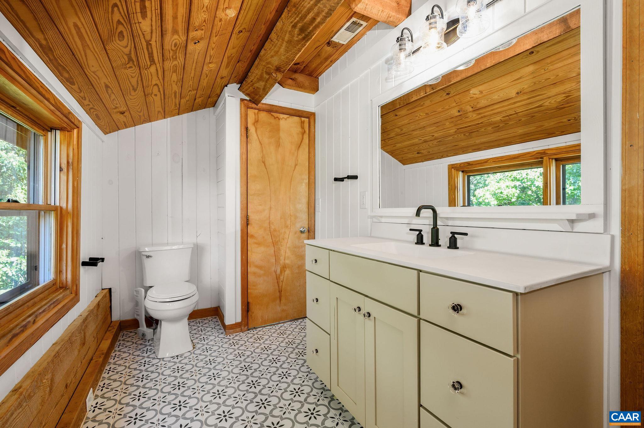 3946 Rock Branch Road North Garden, VA 22959 - Photo 24 of 36 a bathroom with a sink a toilet and a large mirror