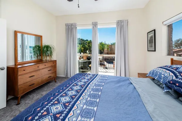 an outdoor space with furniture