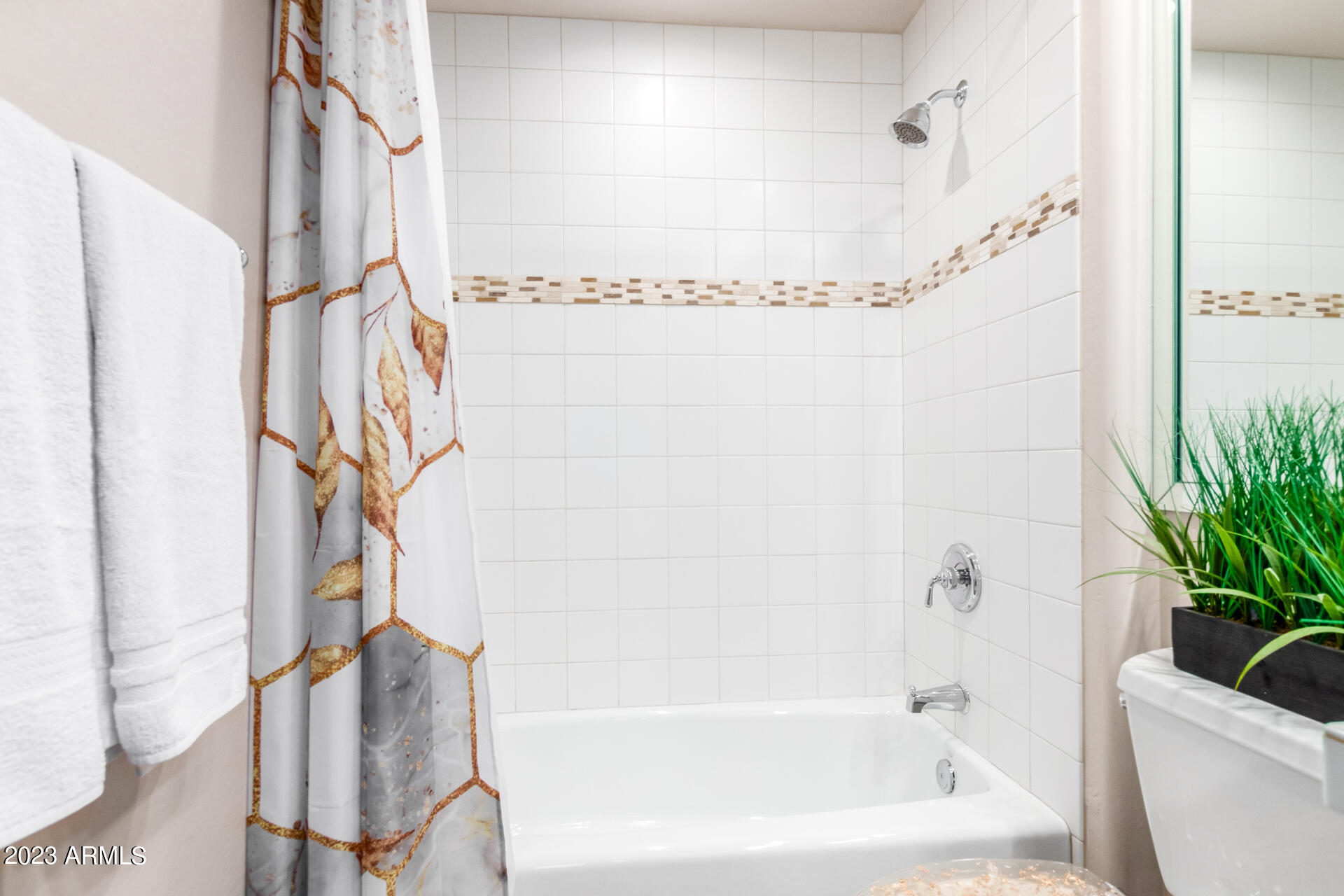 14234 North 27th Place Phoenix, AZ 85032 - Photo 49 of 66 a bathroom with a shower curtain and a shower