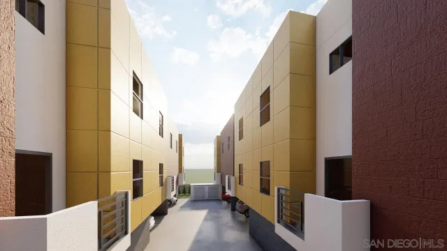 a white building with elevator