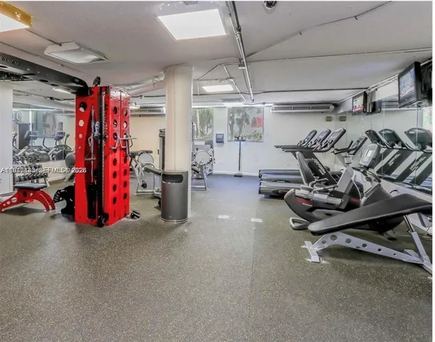 a view of a room with gym equipment