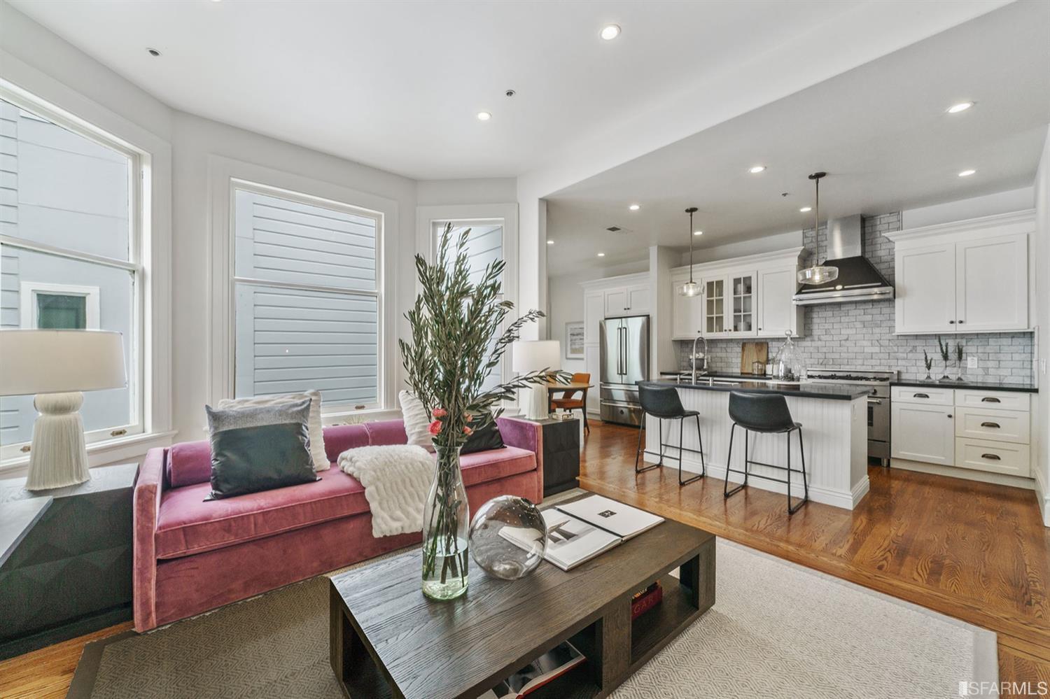 617 Broderick Street, Unit B San Francisco, CA 94117 - Photo 2 of 36 a living room with furniture and kitchen view