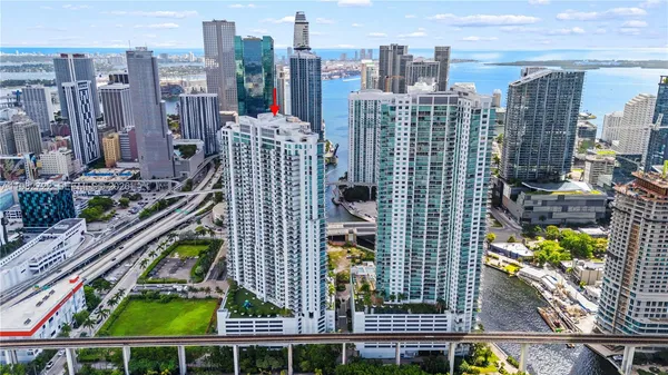 a view of a city with tall buildings