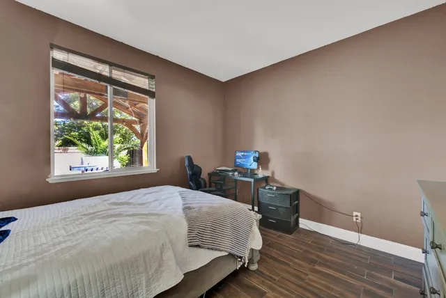 a view of a backyard with garden