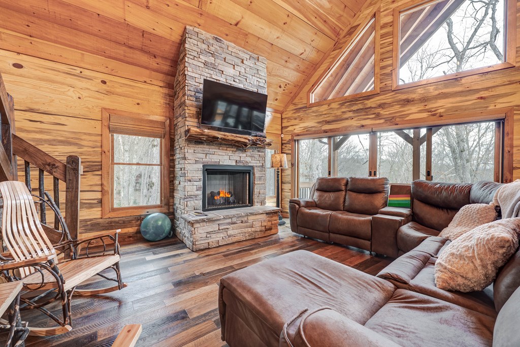 1601 Shady Falls Road Blue Ridge, GA 30513 - Photo 15 of 78 a living room with furniture and a fireplace