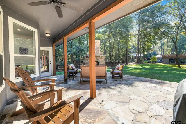 a view of a porch with a slide