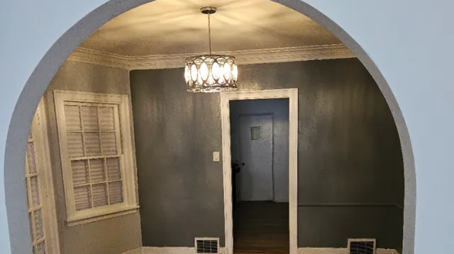 a view of a livingroom with a chandelier