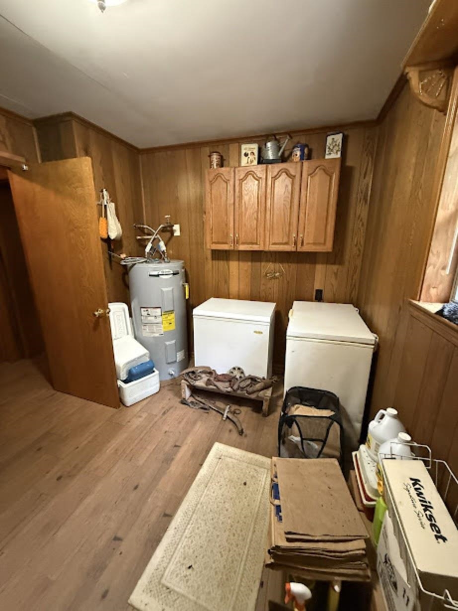 7280 Walsh Road Millington, TN 38053 - Photo 13 of 34 Utility room featuring wood-finish flooring, wood paneling, and an overhead light fixture