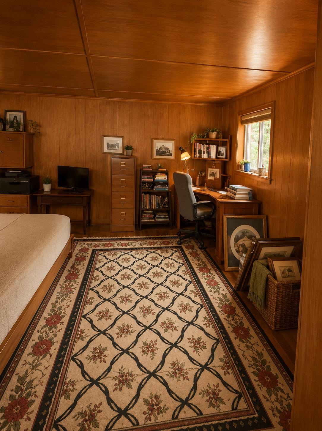 7280 Walsh Road Millington, TN 38053 - Photo 23 of 34 Wood-paneled room featuring a window with natural light, wood-finish flooring, and a built-in wood desk with shelving