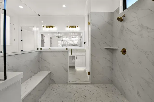 a view of a bathroom with shower