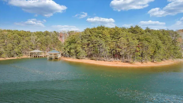 a view of a lake with a mountain
