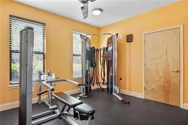 a view of a room with gym equipment