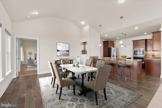 a view of a dining area with furniture