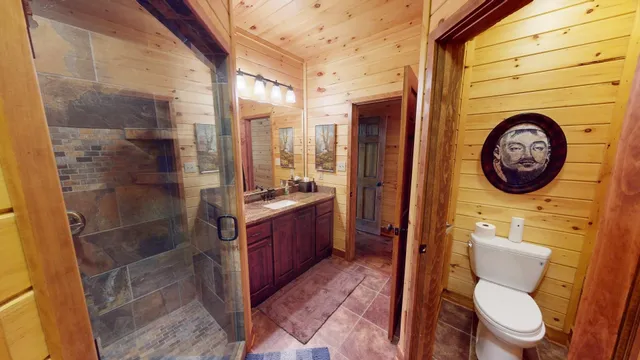 a bathroom with a toilet a sink and shower