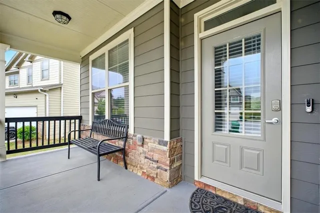 a building outdoor space with seating space