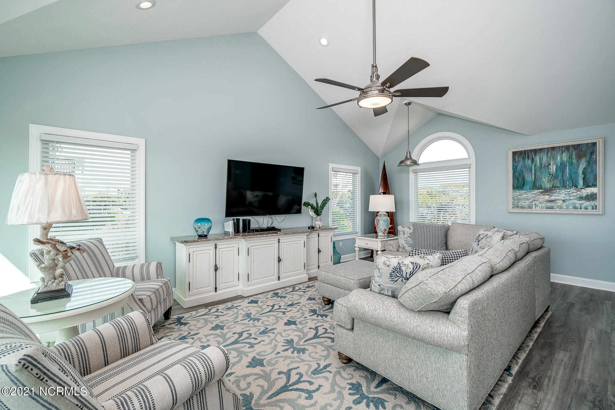 703 Salter Path Road Indian Beach, NC 28512 - Photo 11 of 62 Open concept living area w/ fireplace