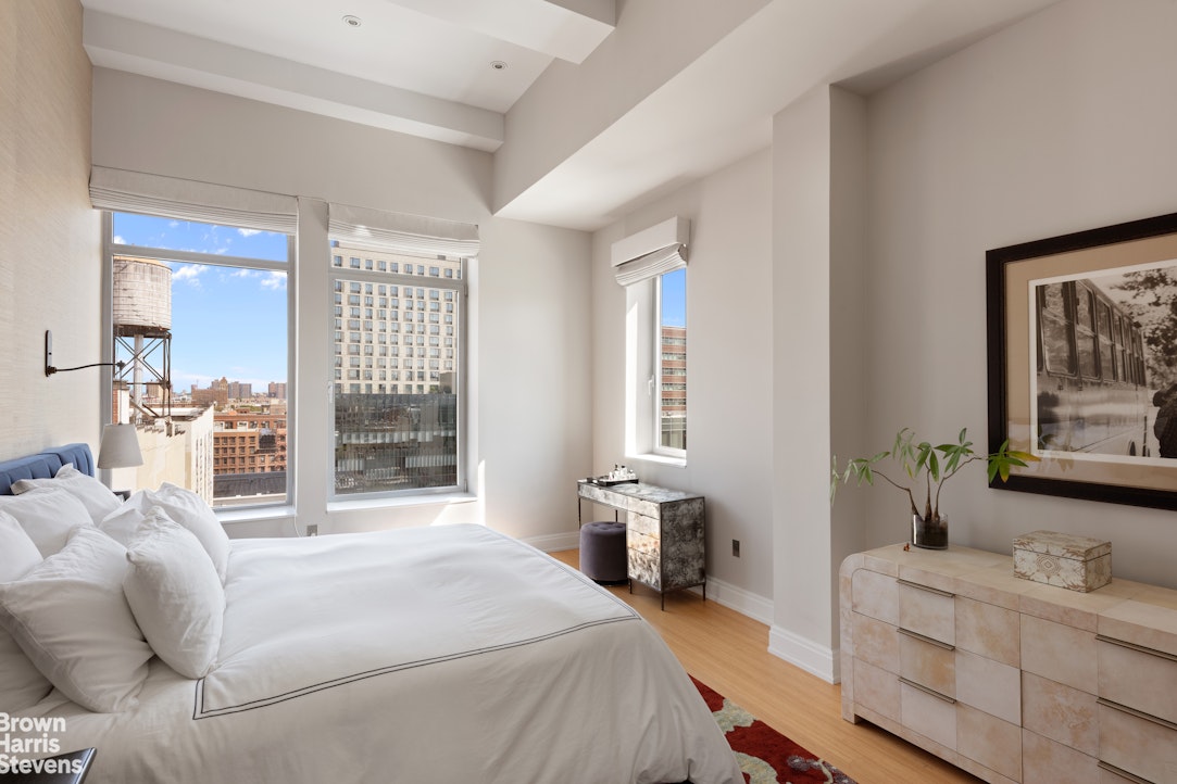 140 West 124th Street, Unit 8A Manhattan, NY 10027 - Photo 6 of 16 a spacious bedroom with a bed a couch and large window
