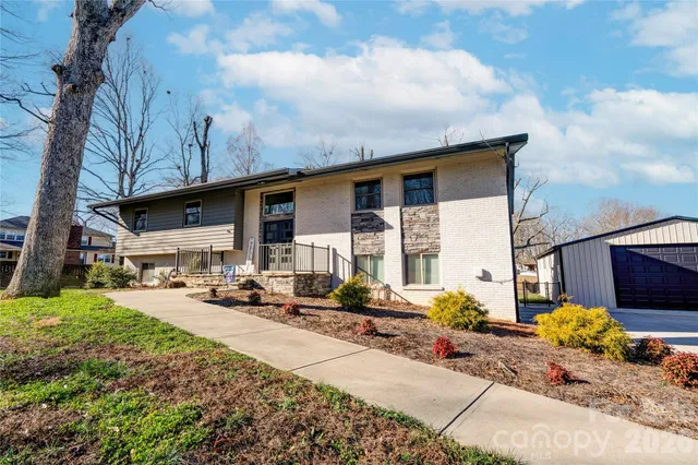 a front view of a house with patio