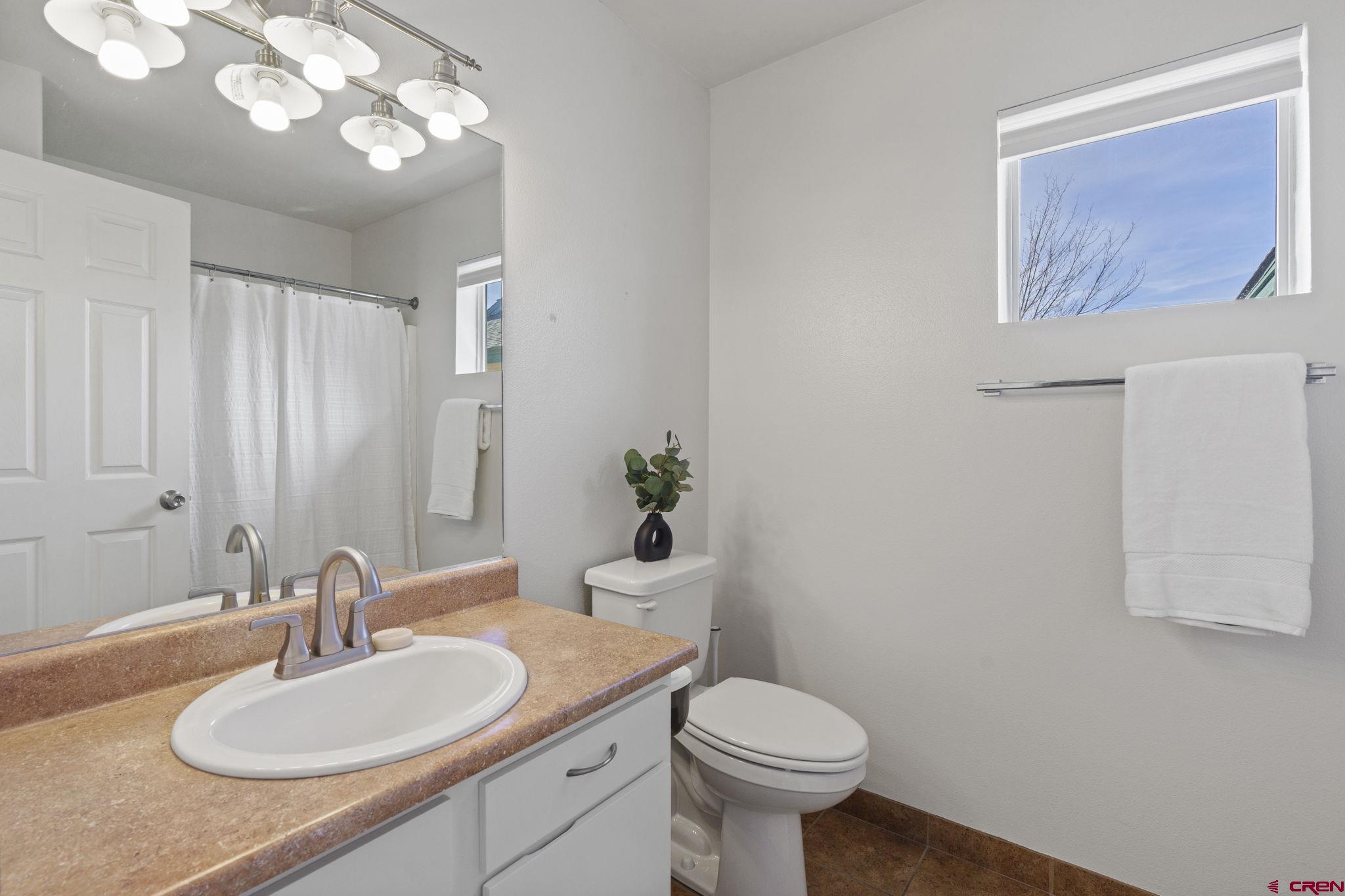 1100 Goeglein Gulch Road, Unit 233 Durango, CO 81301 - Photo 18 of 37 a bathroom with a toilet a sink and mirror