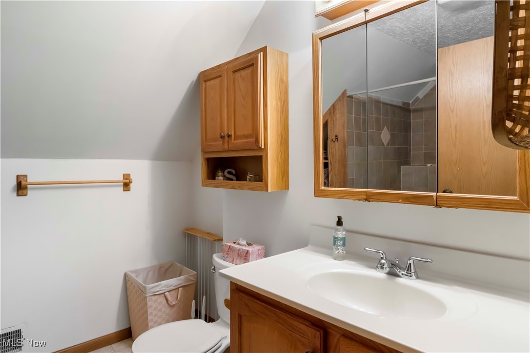 1264 Ellsworth Bailey Road Warren, OH 44481 - Photo 37 of 45 Bathroom with lofted ceiling, vanity, and a tile shower