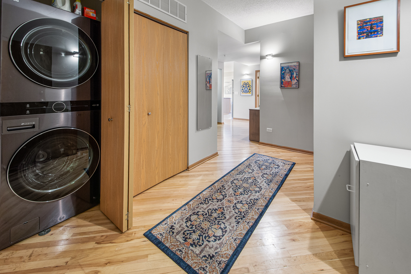 515 Main Street, Unit 505 Evanston, IL 60202 - Photo 14 of 15 a view of a hallway with washer and dryer