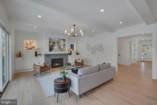 a living room with furniture a rug and a potted plant