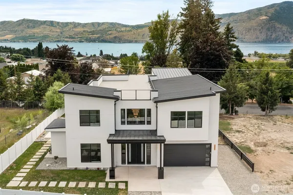 a view of a terrace with a lake view
