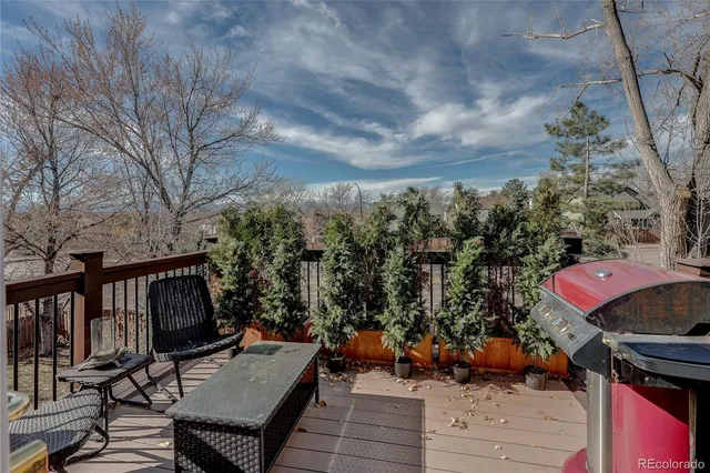 an outdoor space with lounge chair